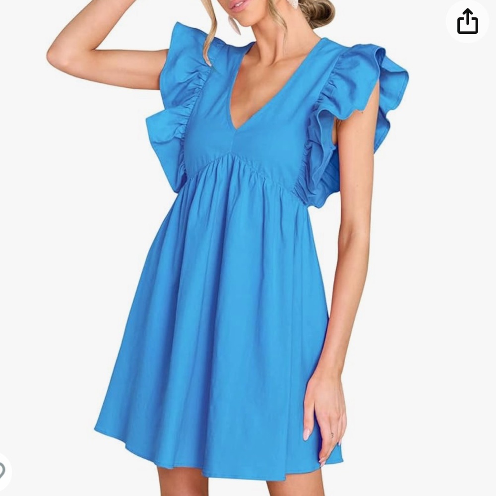 Blue sleeveless ruffle detail dress